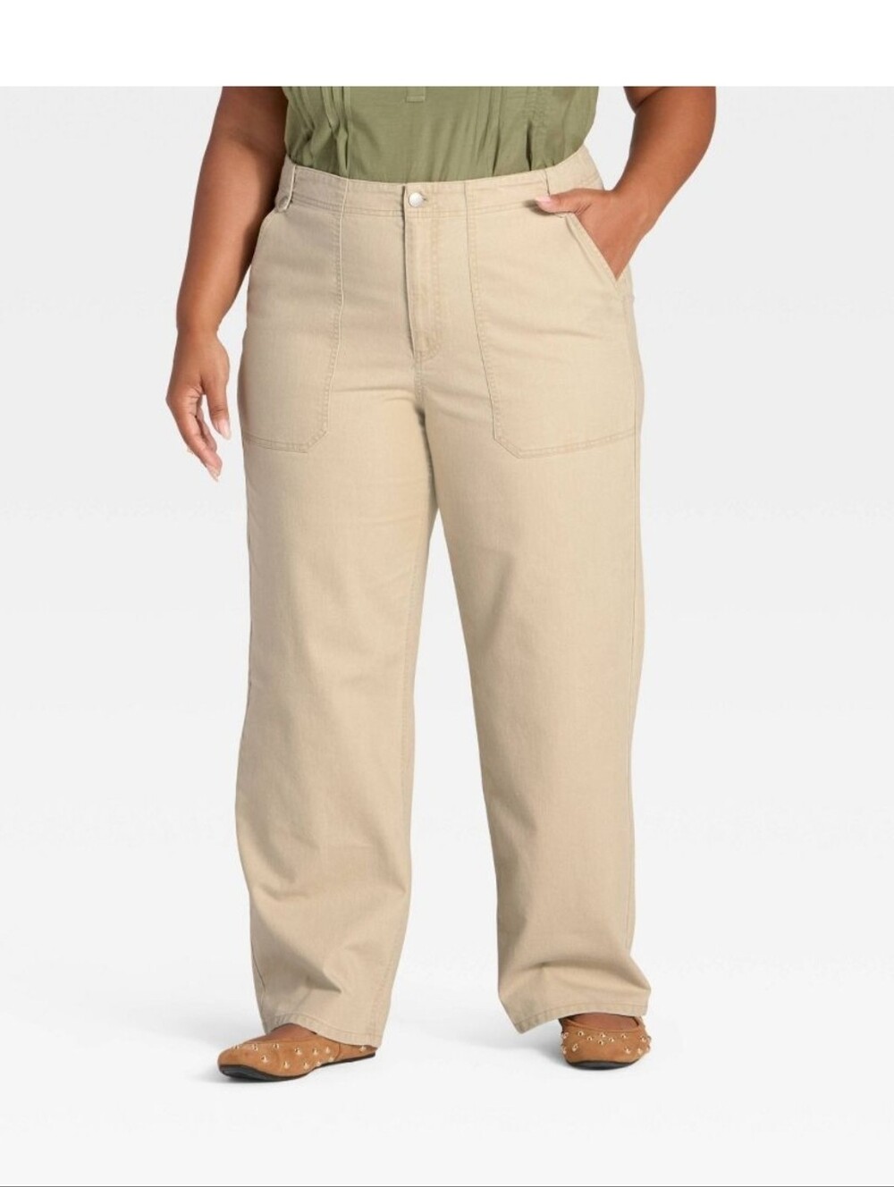 Universal Thread Women's Mid-Rise Straight Leg Cargo Pants, Tan Size 16